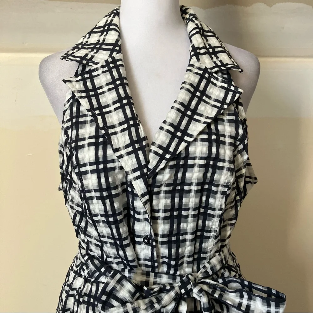 Maeve by Anthropologie Black & White Plaid Mini Flounce Dress size 10 - Picture 6 of 12